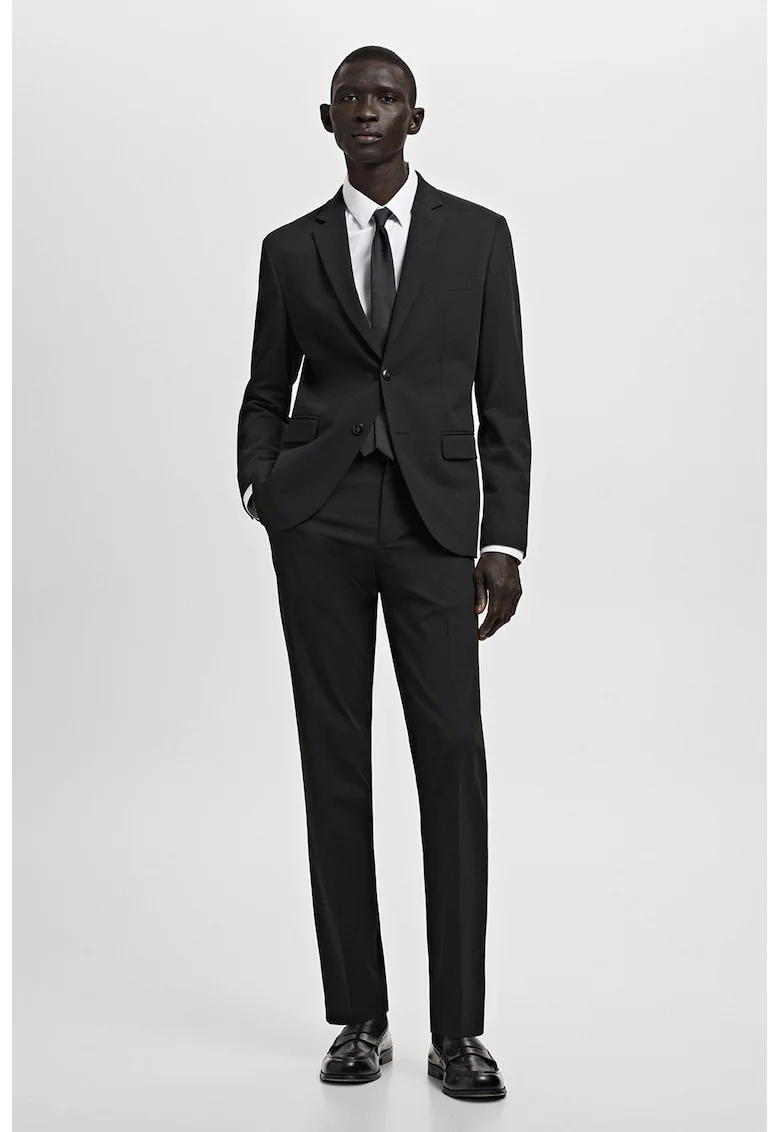 Sacou slim fit cu revere decupate, Negru