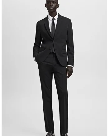Sacou slim fit cu revere decupate, Negru