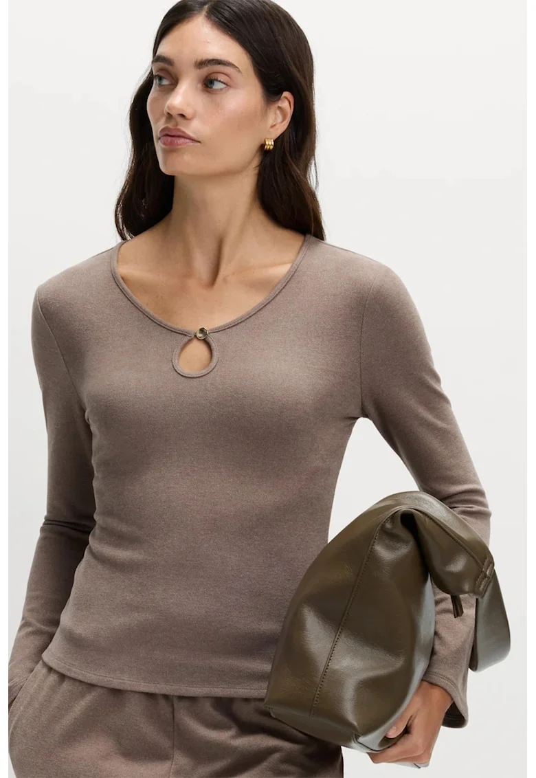 Bluza slim fit cu decupaj, Maro deschis