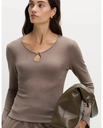 Bluza slim fit cu decupaj, Maro deschis