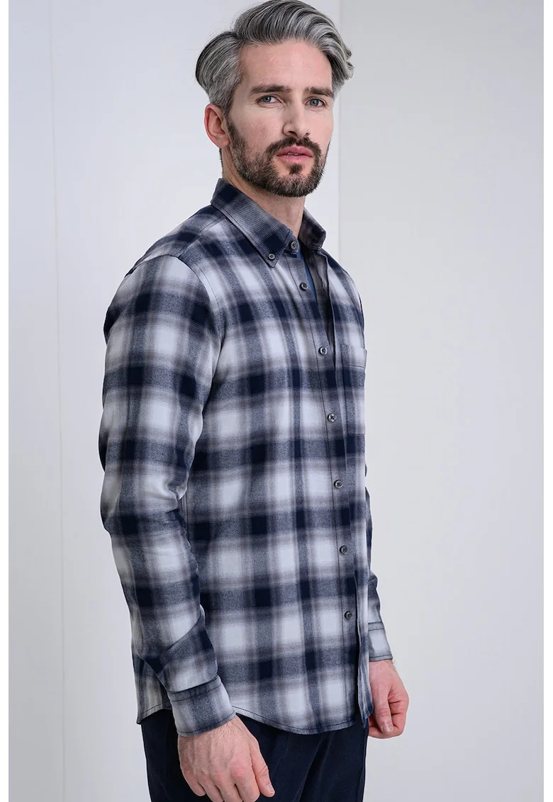 Camasa cu guler Oxford Rickert, Gri deschis/Albastru/Bleumarin