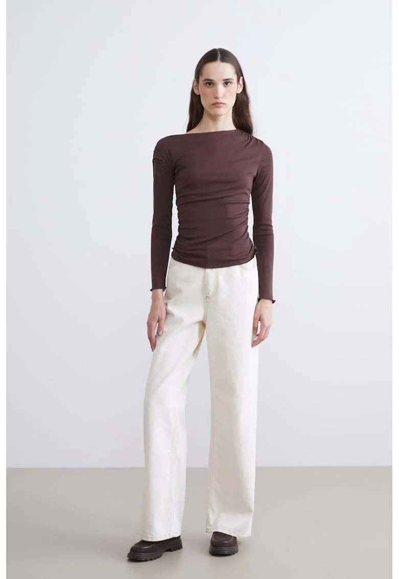 Bluza slim-fit cu maneci lungi, Maro inchis