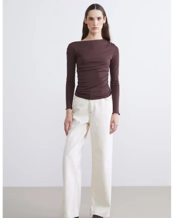 Bluza slim-fit cu maneci lungi, Maro inchis