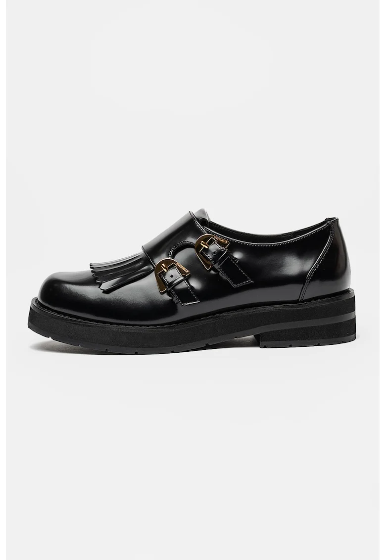 Pantofi loafer de piele cu catarama dubla, Negru