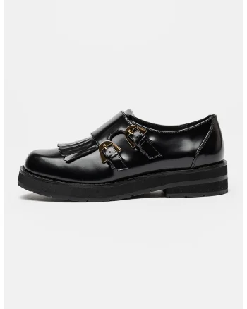 Pantofi loafer de piele cu catarama dubla, Negru