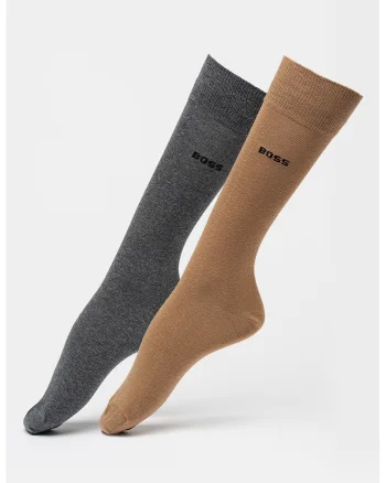 Sosete lungi cu logo - 2 perechi, Gri melange/Maro camel