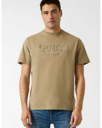 Tricou cu logo brodat in relief, Maro deschis