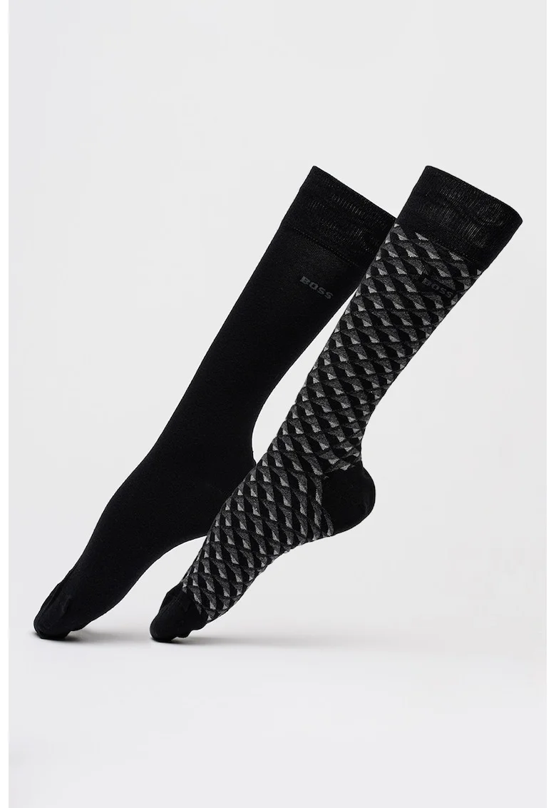 Set de sosete lungi din amestec de bumbac - 2 perechi, Negru/Gri