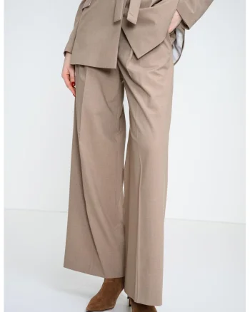 Pantaloni drepti cu talie inalta, Maro deschis