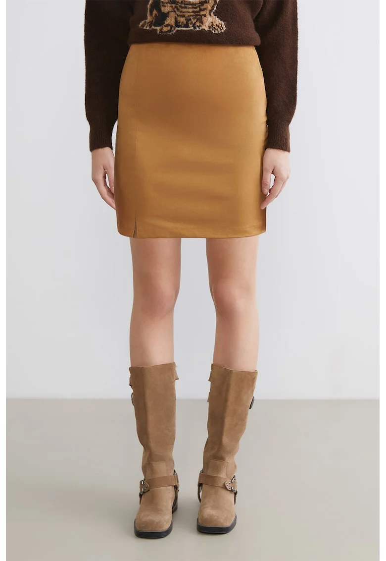 Fusta mini cu model uni, Maro deschis