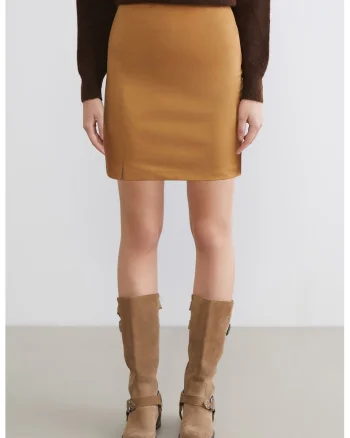 Fusta mini cu model uni, Maro deschis