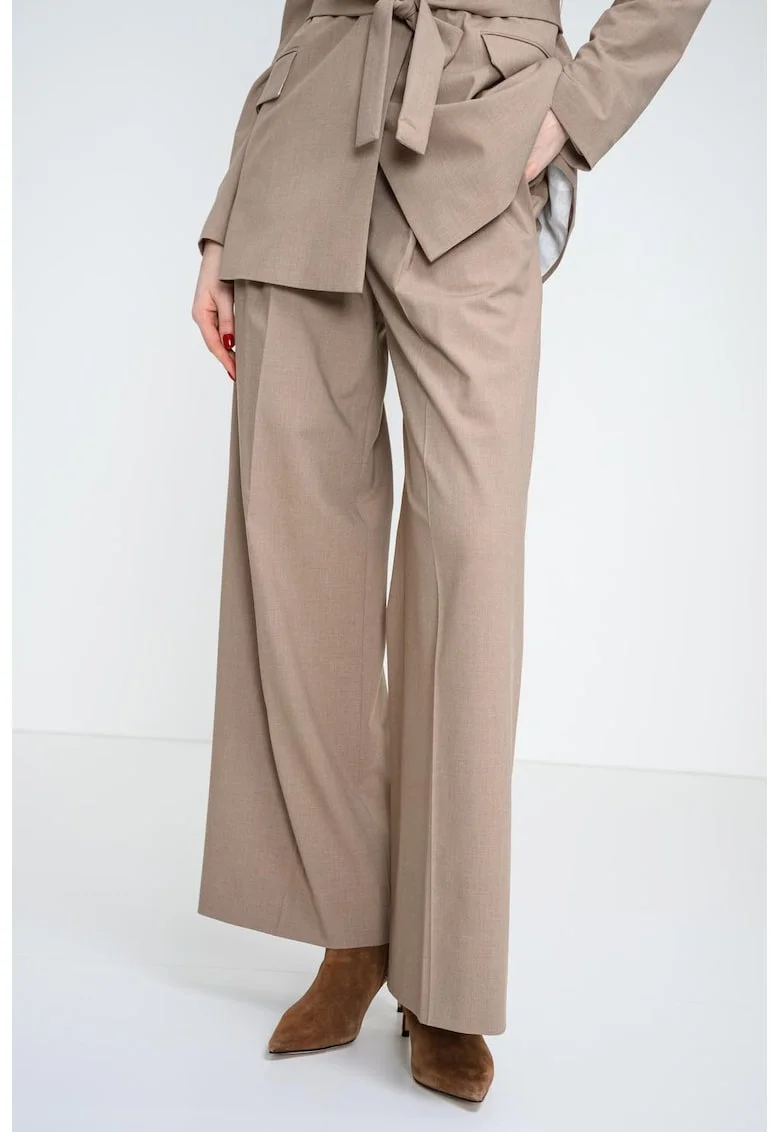Pantaloni drepti cu talie inalta, Maro deschis