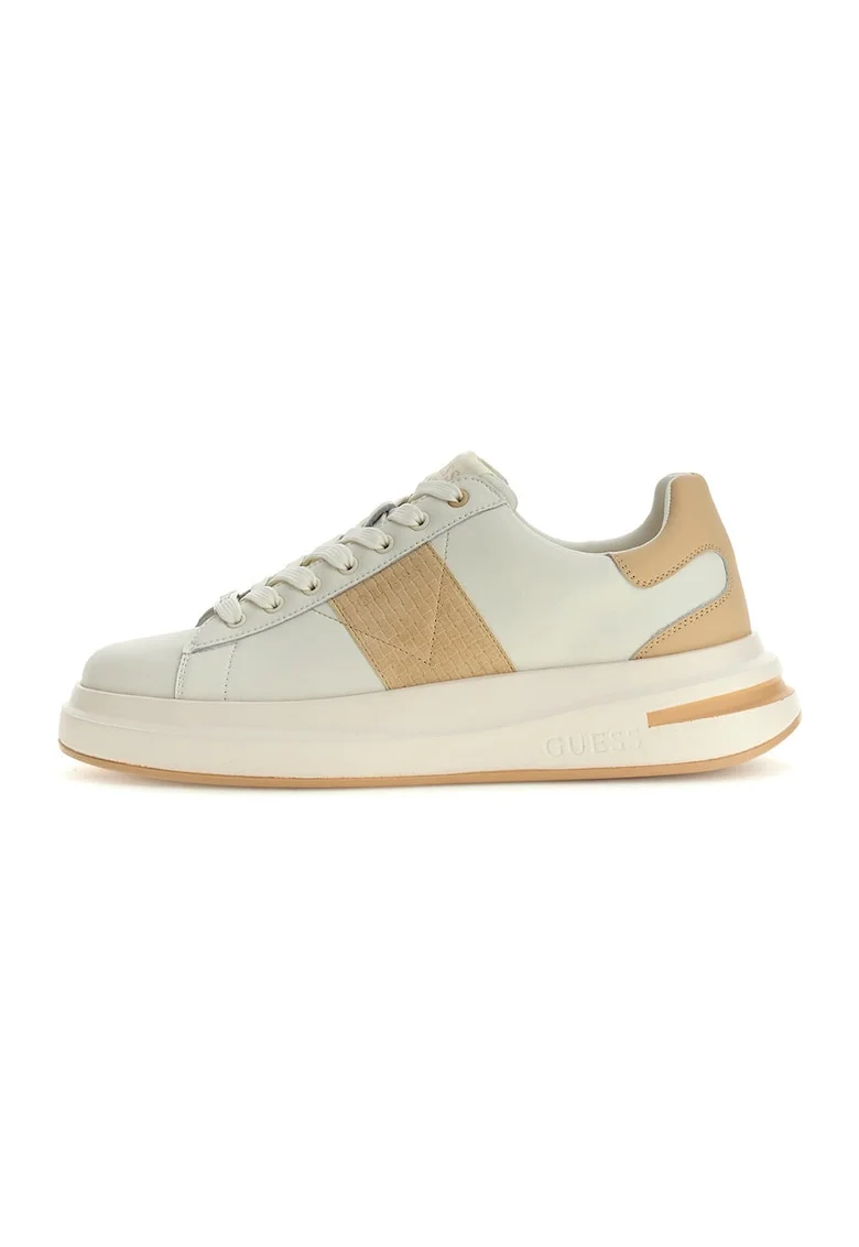 Pantofi sport wedge cu garnituri din material sintetic, Alb/Maro deschis
