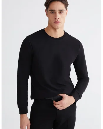Bluza de trening cu model uni si decolteu la baza gatului, Negru