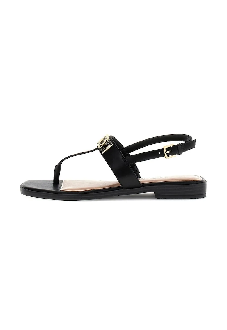 Sandale din piele cu bareta in T, Negru