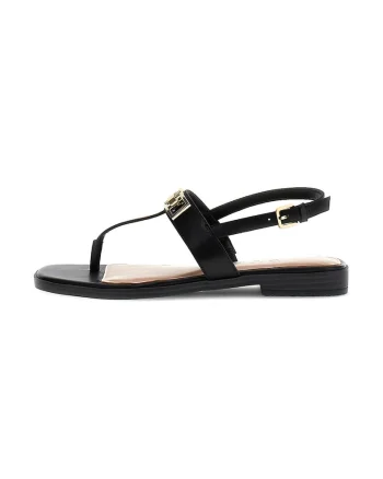 Sandale din piele cu bareta in T, Negru