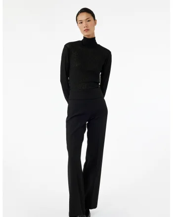 Pantaloni cu croiala dreapta si model uni, Negru