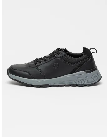 Pantofi sport de piele lacuita cu logo, Negru