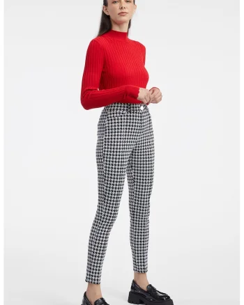 Pantaloni skinny cu model houndstooth, Alb/Negru