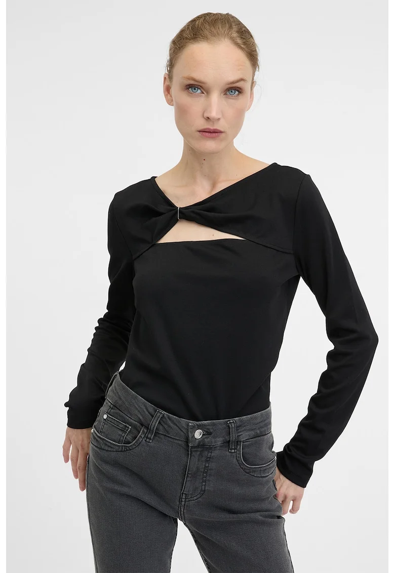 Bluza cu decolteu in V si decupaj pe piept, Negru