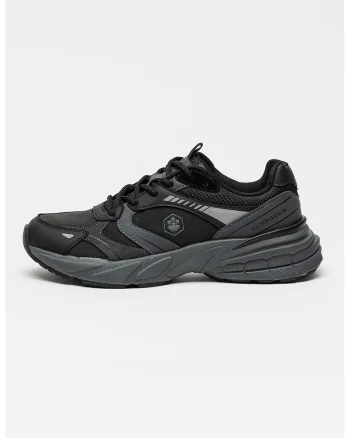 Pantofi sport de plasa si piele ecologica, Negru/Gri inchis
