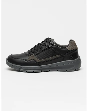 Pantofi sport cu insertii de piele peliculizata, Negru