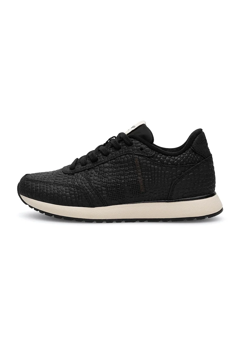 Pantofi sport de piele cu siret, Negru