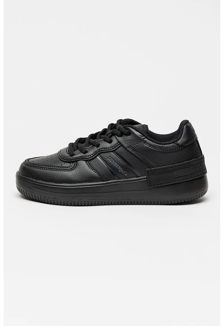 Pantofi sport de piele ecologica cu logo, Negru