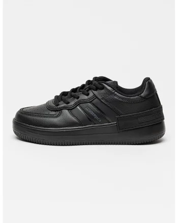 Pantofi sport de piele ecologica cu logo, Negru