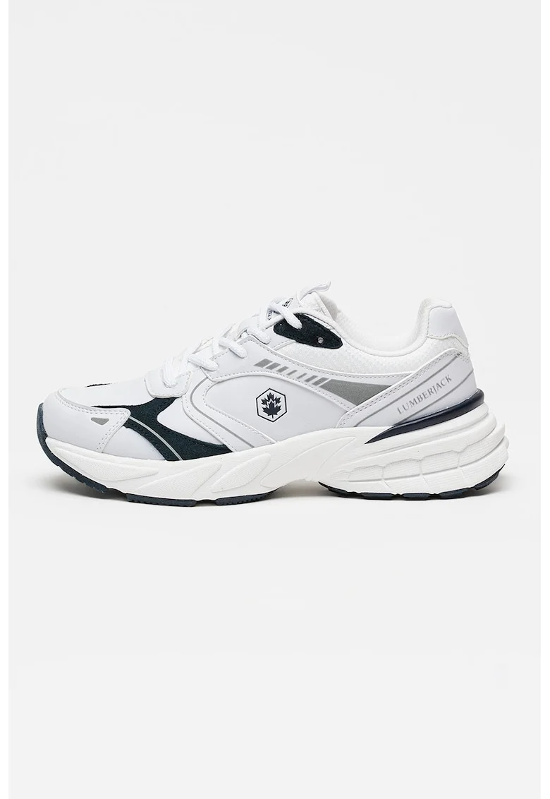 Pantofi sport de plasa si piele ecologica, Negru/Alb murdar