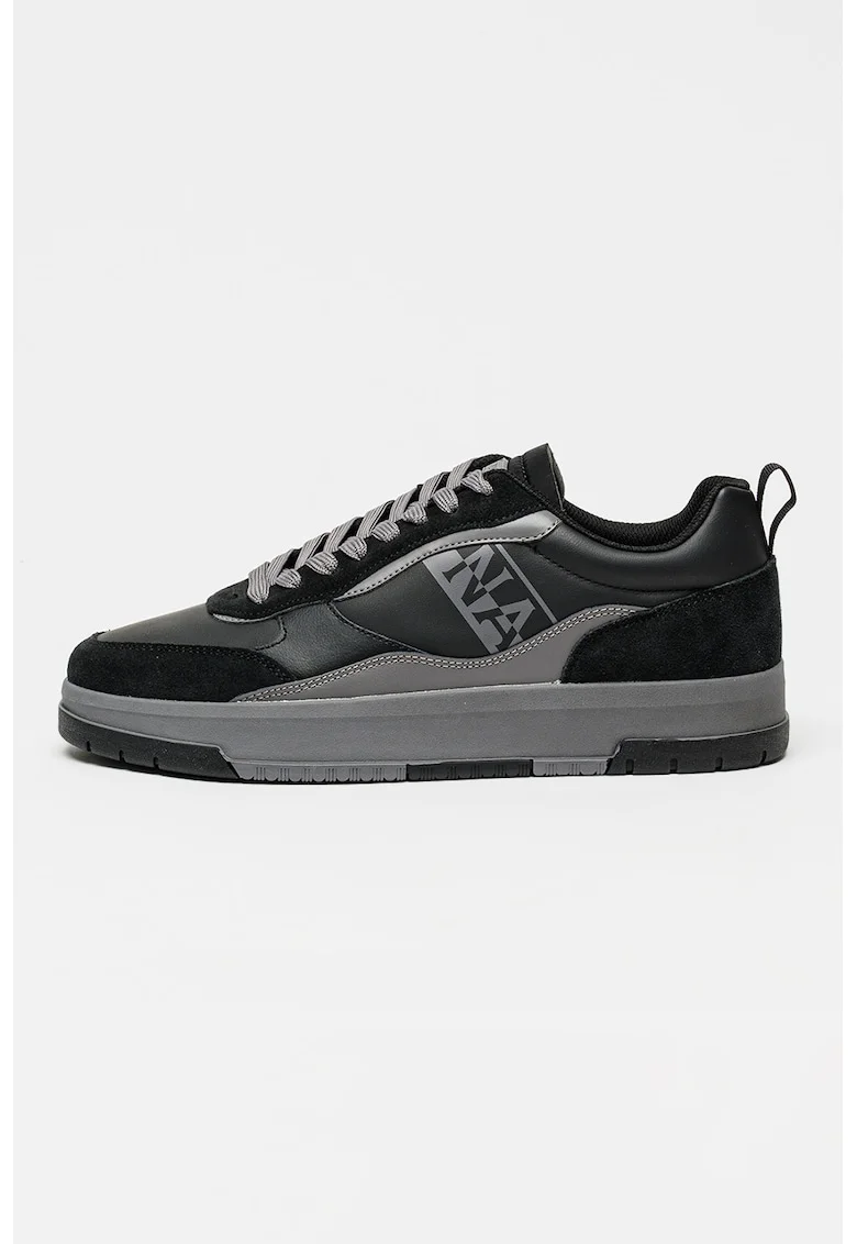 Pantofi sport Dust de piele si piele ecologica cu logo, Negru/Gri