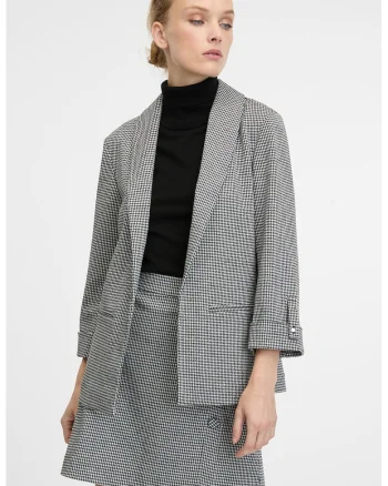 Sacou cu model houndstooth si maneci trei sferturi, Alb/Negru