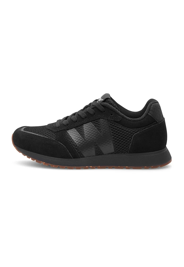 Pantofi sport de piele intoarsa cu garnituri de plasa, Negru