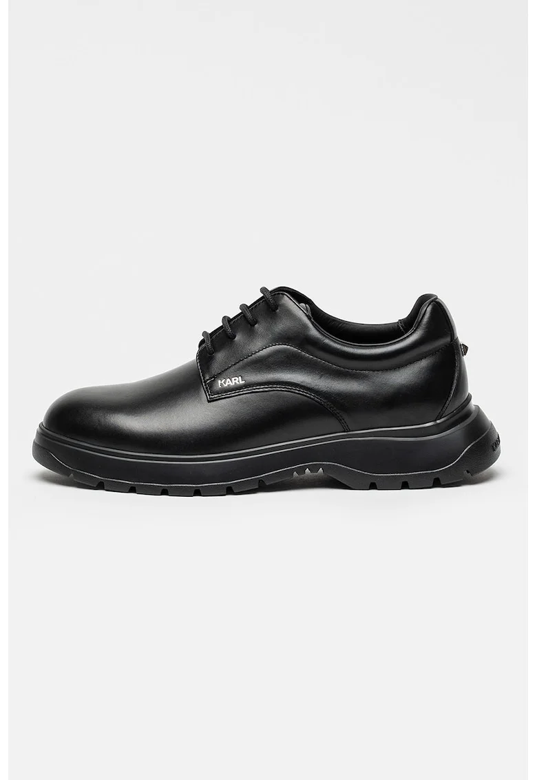 Pantofi din piele cu model uni, Negru
