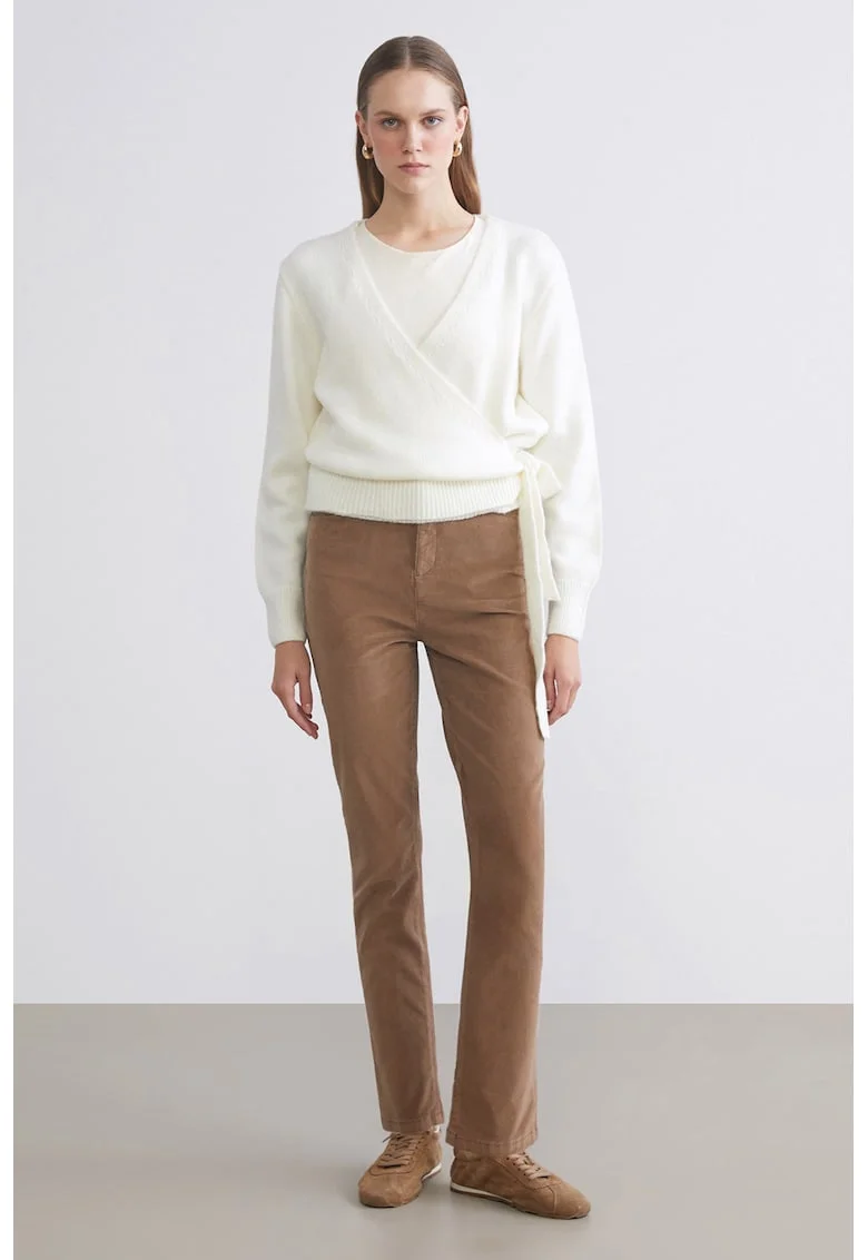Blugi skinny cu talie medie, Maro deschis