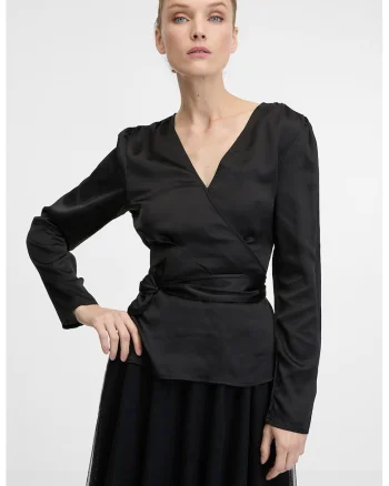 Bluza slim fit cu decolteu drapat, Negru