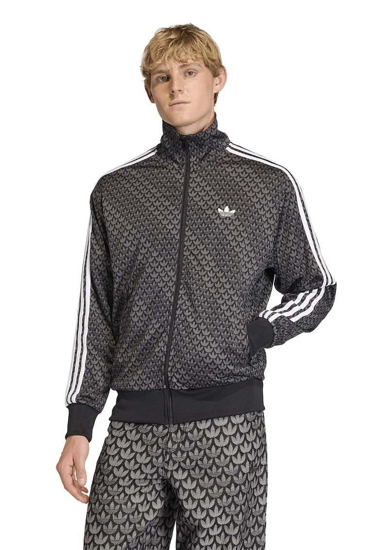 Bluza de trening cu fermoar si logo Firebird, Negru/Gri inchis