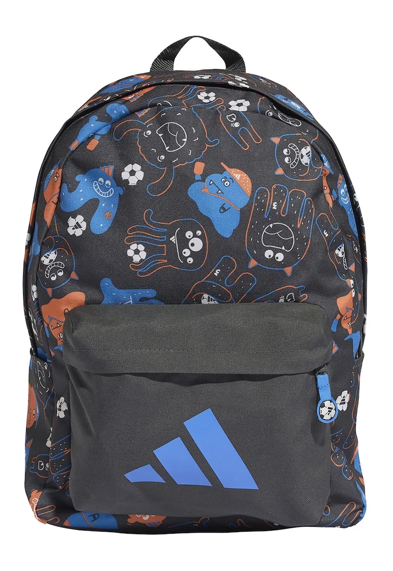 Rucsac cu model si buzunar frontal, Gri/Portocaliu/Albastru deschis