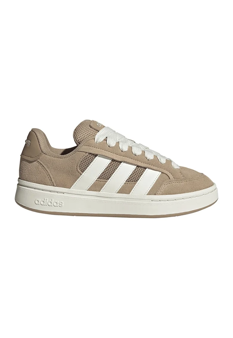 Pantofi sport Grand Court Alpha din piele intoarsa cu garnituri din piele ecologica, Alb/Maro deschis