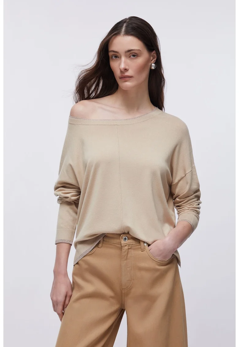 Pulover uni cu maneci cazute, Maro nisip