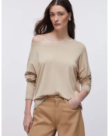 Pulover uni cu maneci cazute, Maro nisip