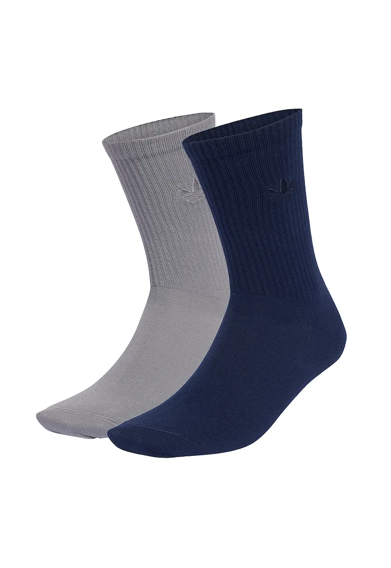 Set de sosete lungi cu logo brodat - 2 perechi, Gri inchis/Bleumarin
