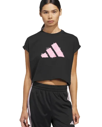 Tricou crop cu maneci pliabile Western, Negru/Roz