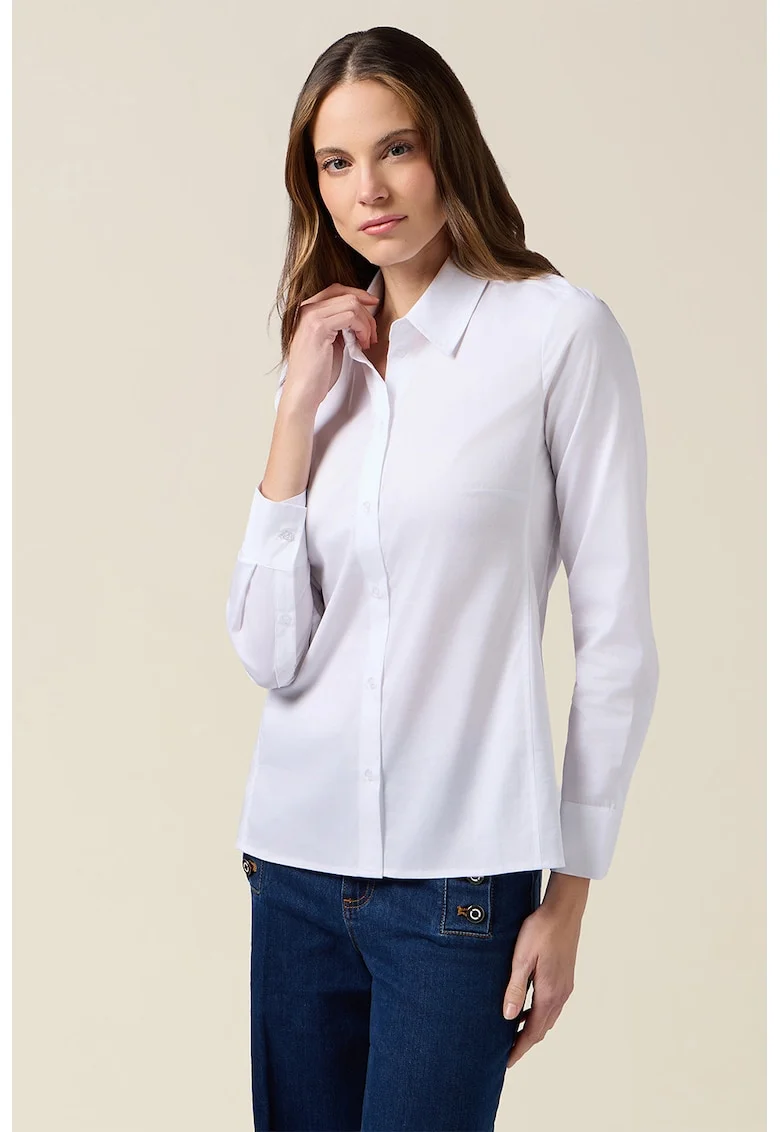 Camasa din poplin cu model uni, Alb optic