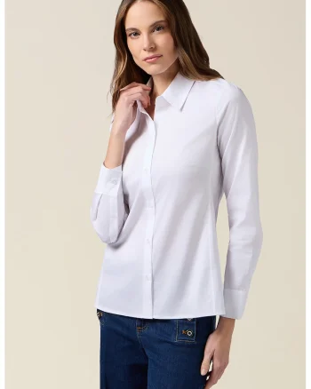 Camasa din poplin cu model uni, Alb optic