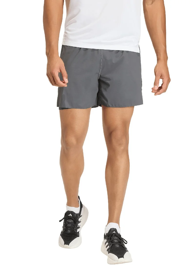 Pantaloni scurti cu logo si model 2-in-1, pentru fitness, Gri inchis