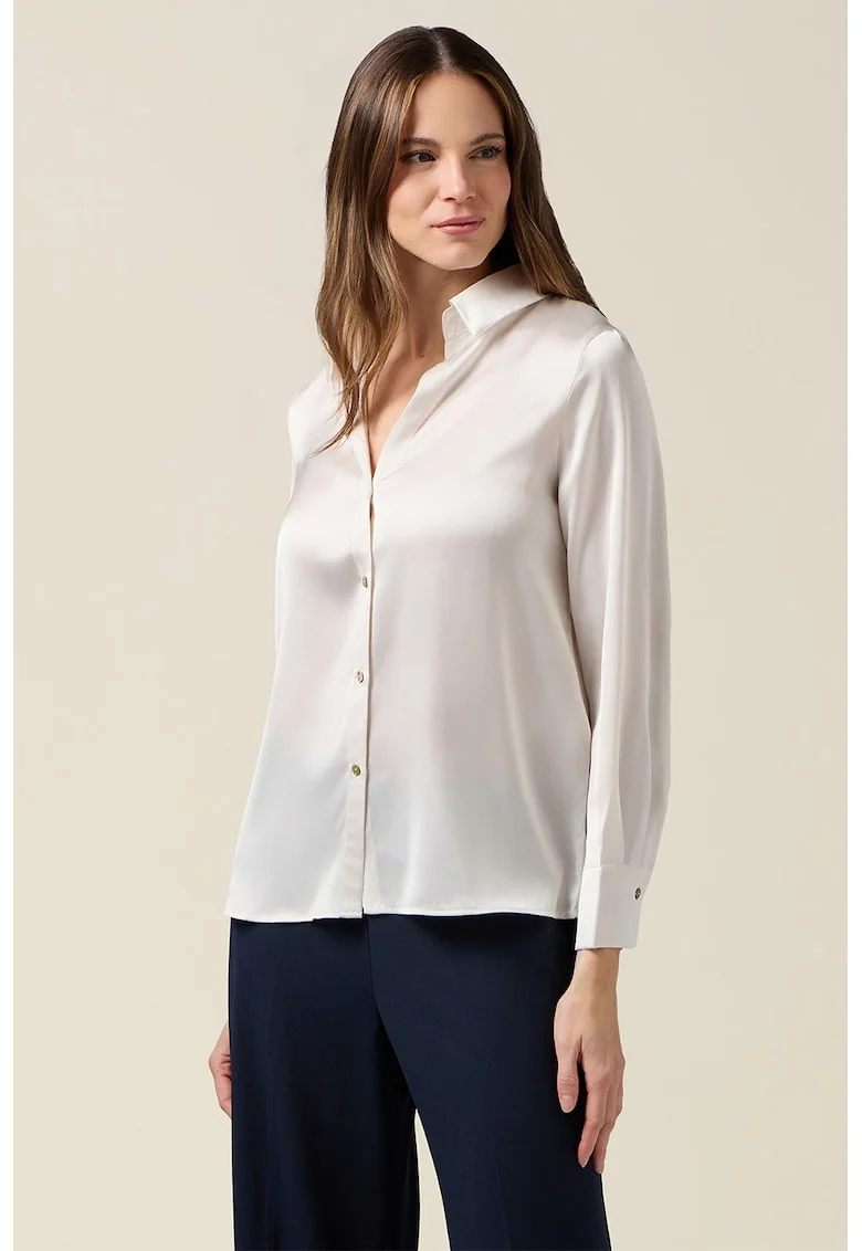 Camasa lejera din satin cu model uni, Alb