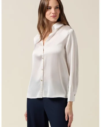 Camasa lejera din satin cu model uni, Alb