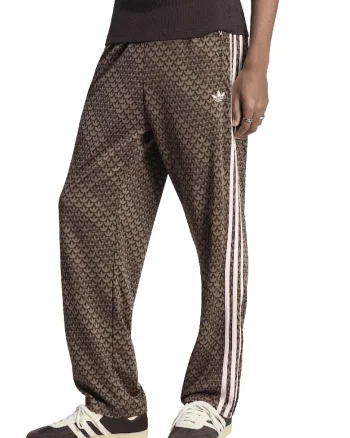Pantaloni de trening cu model monograma si slituri cu fermoar la glezna, Alb/Maro inchis/Maro deschis