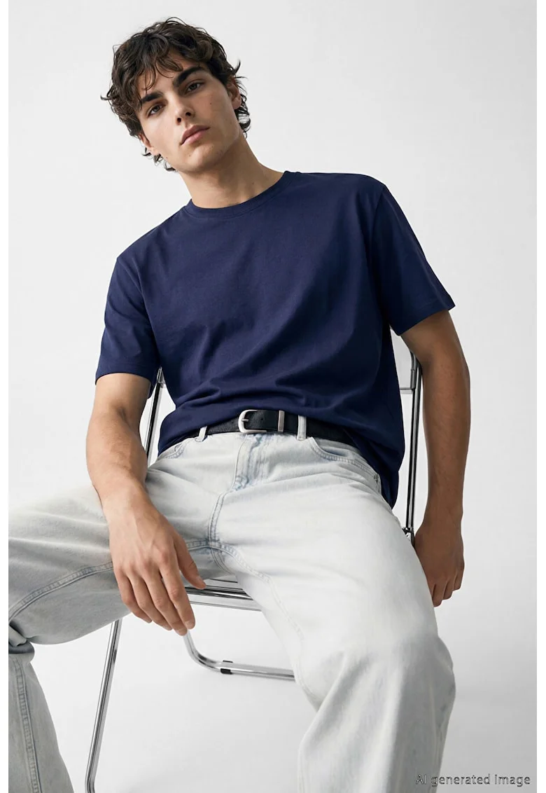 Tricou lejer cu model uni, Bleumarin
